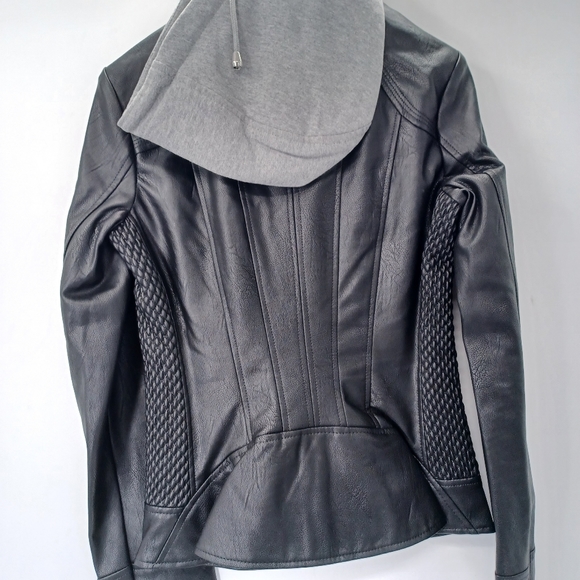 Hooded Scuba Faux-Leather Jacket - Picture 6 of 16
